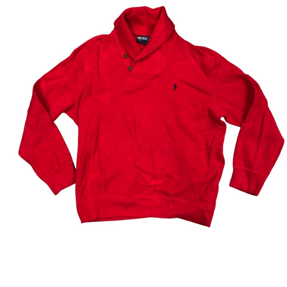 Polo Ralph Lauren Cowl Neck Button Sweater XL Red w/Navy‎ Embroidered Horse